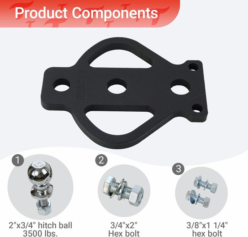 REDTEE 3-Way ATV/UTV Trailer Hitch Adapter with 2-Inch Ball, 3500 lbs., 3-in-1 Mounting Options, Compatible with Golf Carts, Garden Tractors, Lawn Mowers, Zero Rise, Matt Black - Image 3